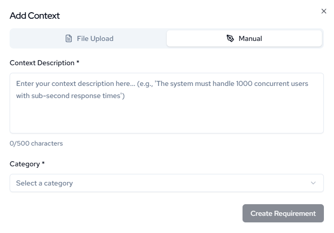 Manual entry interface