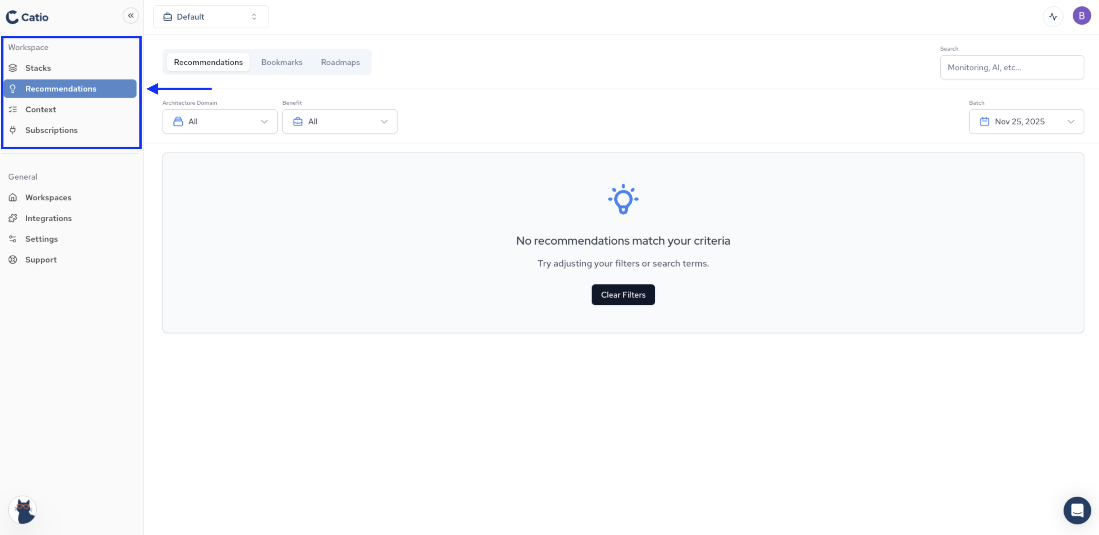 Recommendations view