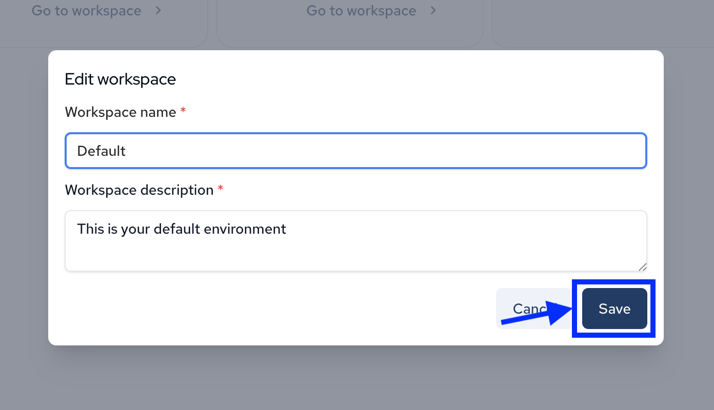 Edit workspace modal