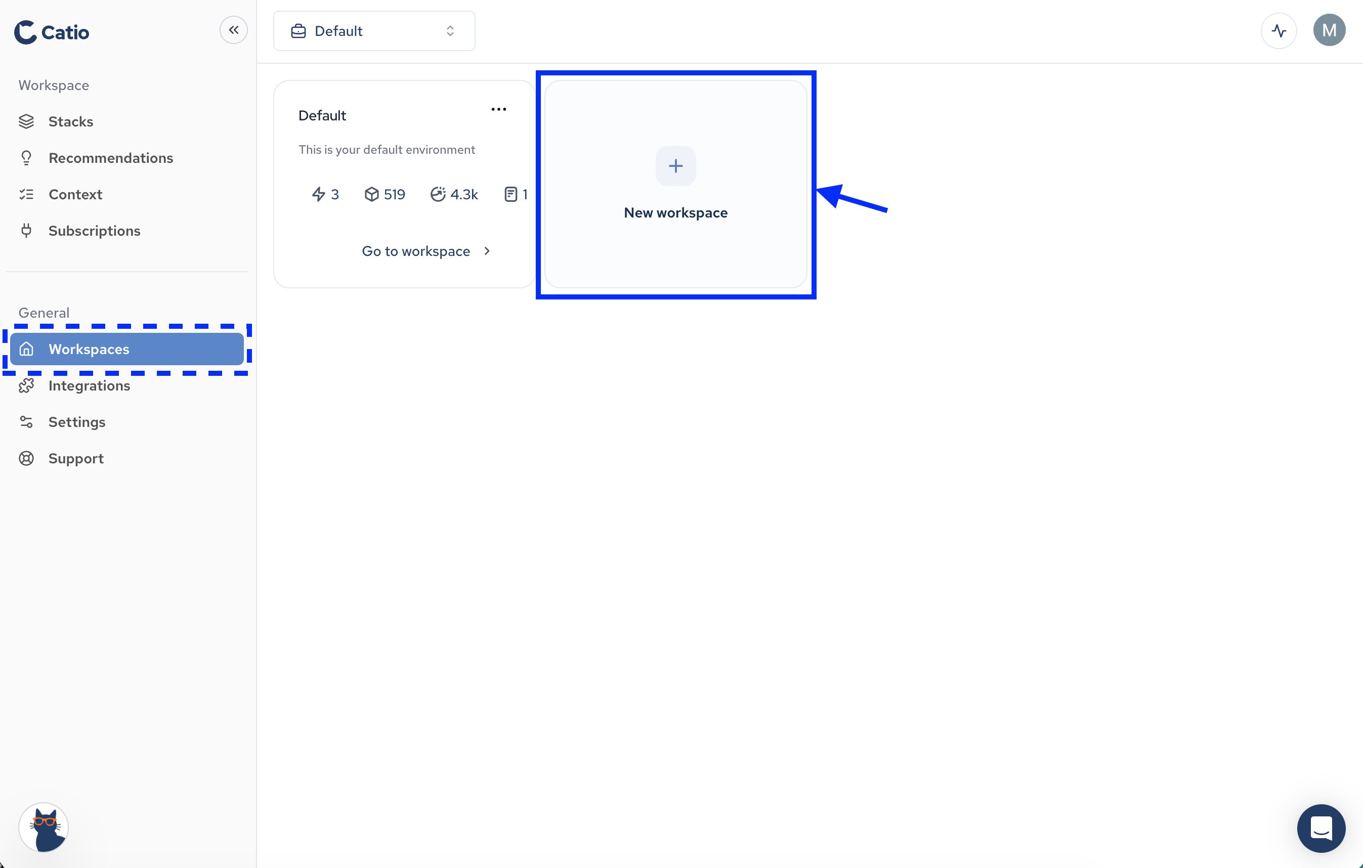 New Workspace button