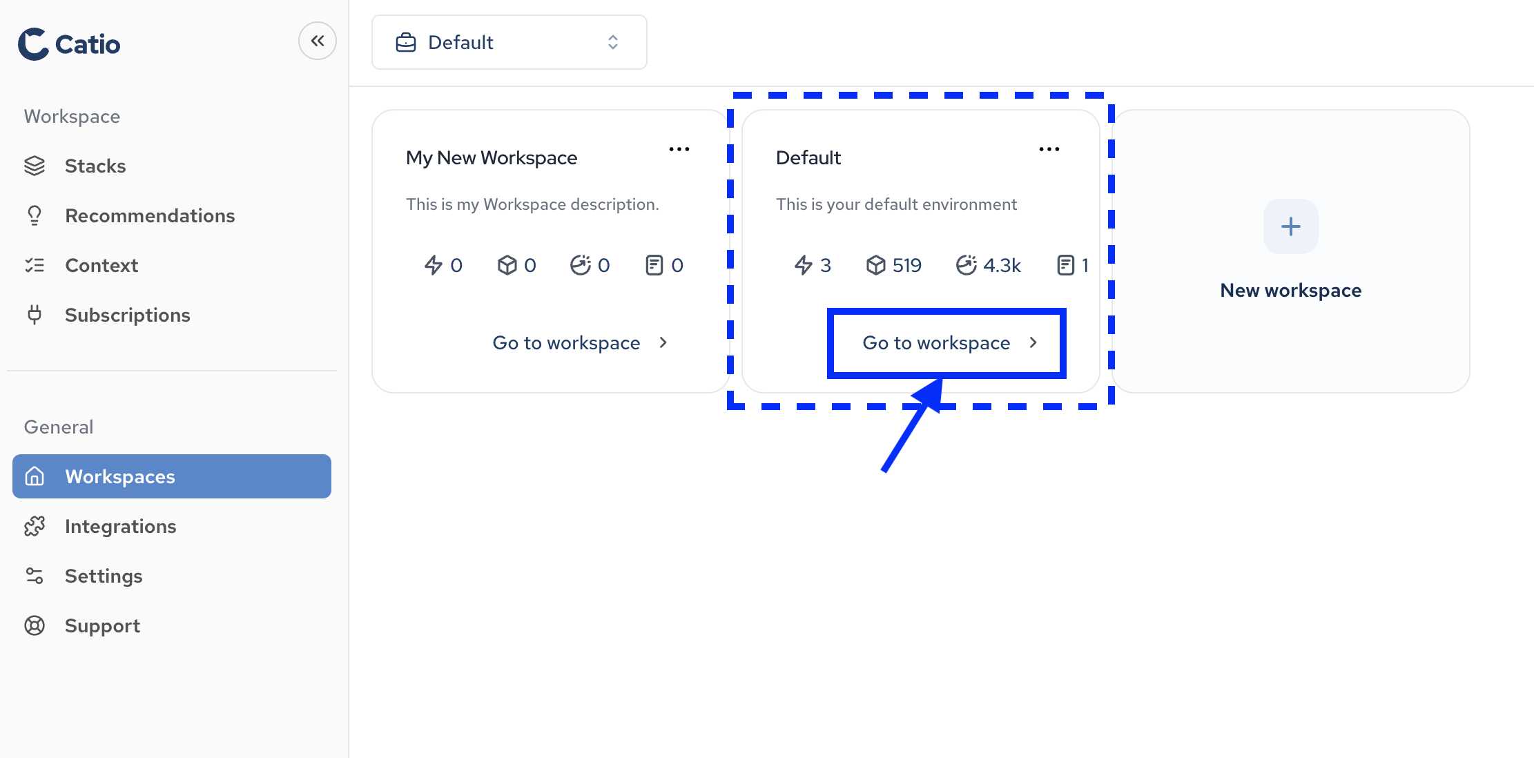 Open workspace entry
